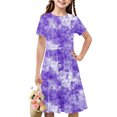 thumbnail image 1 of Liquidation d'Économies d'Été Iumwxz Robe Tunique Plissée Robe Ample Ligne A Robes Col Rond Teinture sur Nœuds Graphique Robe à Manches Courtes pour Enfants Robes Ravissantes pour l'École 4-14a, 1 of 7
