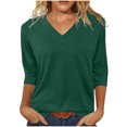 thumbnail image 1 of Amzcrzy Hauts pour Femmes Mode Manches 3/4 Hauts d'Été pour Femmes Couleur Unie Col Rond Hauts de Sortie Décontractés Confortables Hauts de Printemps T-Shirts, 1 of 8