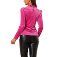 thumbnail image 3 of INSPIRE CHIC Women's Ruffle Neck Blouse Puff Long Sleeve Metallic Dots Velvet Top S Hot Pink, 3 of 6