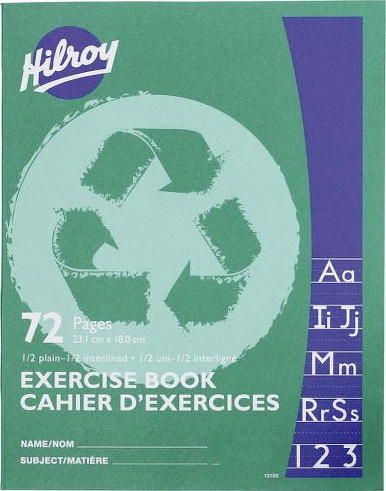 Hilroy Recycled Exercise Books, 72 Pages, 1/2 interlined and 1/2 Plain, 9-1/8 X 7-1/8, 72 Pages