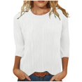 thumbnail image 1 of FAIWAD Hauts Texturés pour Femmes Été Chemises à Manches 3/4 Blouse Décontractée à Col Ras du Cou T-Shirts Basiques de Couleur Unie, 1 of 6