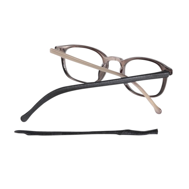 Templesox Eyewear Sleeve Arm Covers in black, small size, shown on eyeglasses. Made of a smooth Spandex/Nylon blend for comfort and easy application. Features a 3.175 mm diameter opening and 120 mm length, designed to slide over the hinge and secure on the arm. Ideal as an eyeglasses accessory for added comfort.