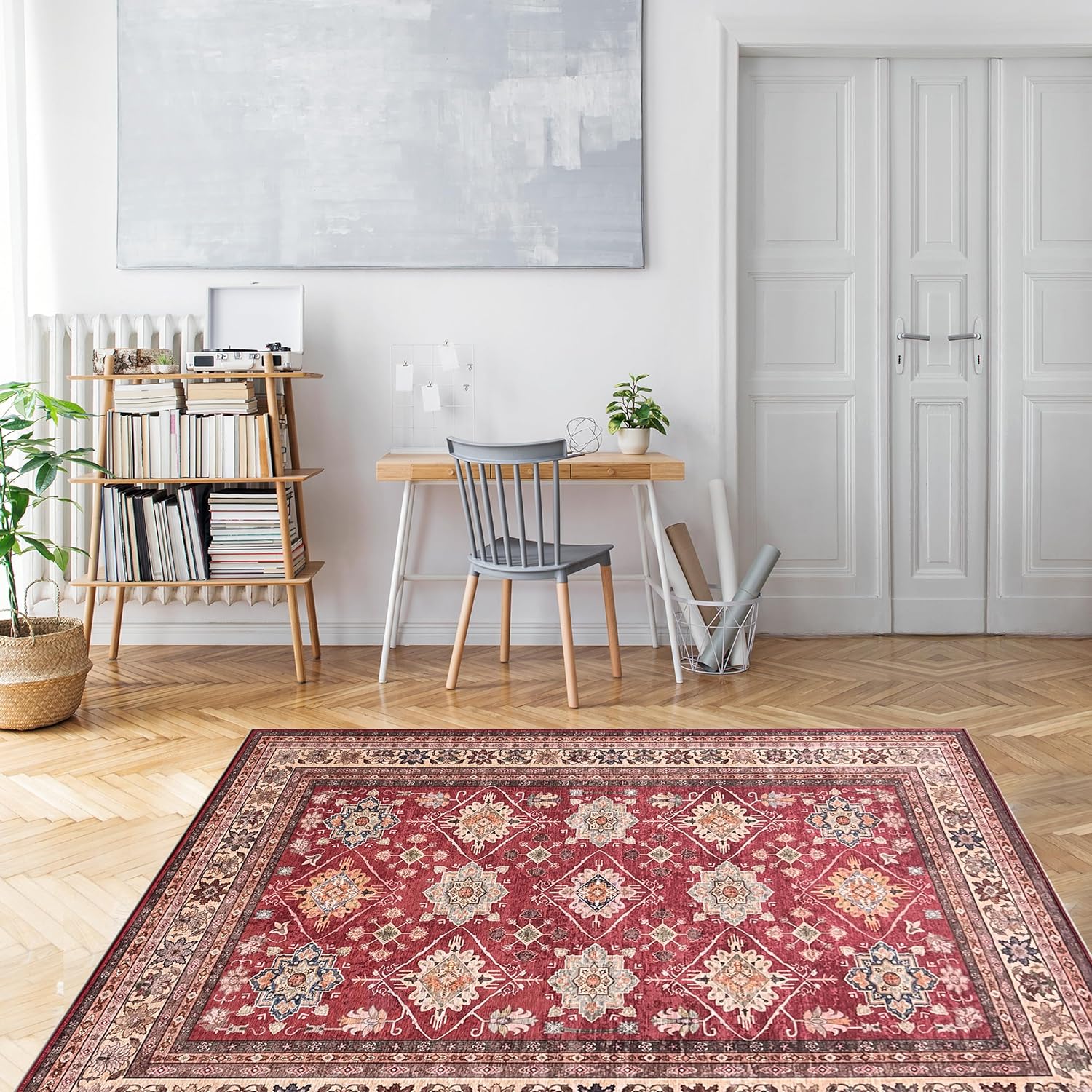 JV Home Area Rug Napoli Red 4'x6' Washable Carpet Anti Slip