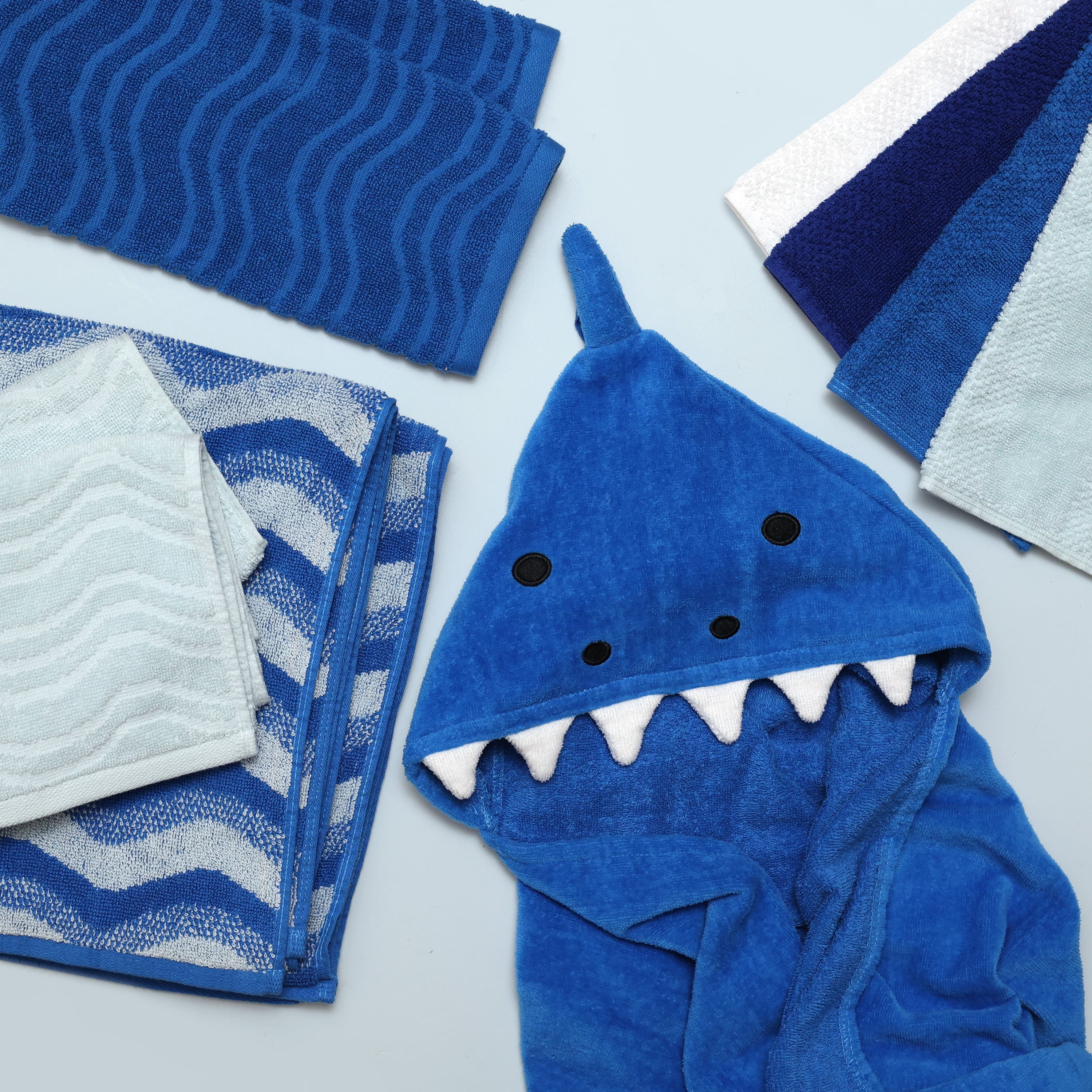 Mainstays Kids Lot de 8 gants de toilette, doux et résistants, 100 % coton, bleus