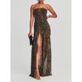 thumbnail image 3 of Faithtur Femmes Tube Top Robe Slim Bustier Dos Sans Maille Patchwork Tropical Léopard Imprimé Haute Fente Longue Robe pour Soirée Club Nuit, 3 of 9
