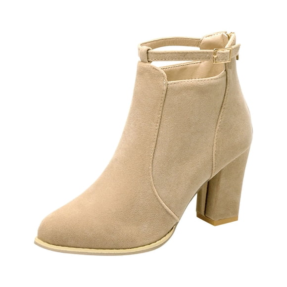 Fashion Women's Ankle Boots Women's Western for Women Buckle Thick Heels Stylish Flock Winter for Women Wide Width Cute for Women Material High Fashionable Footwear Chunky for Women Womens