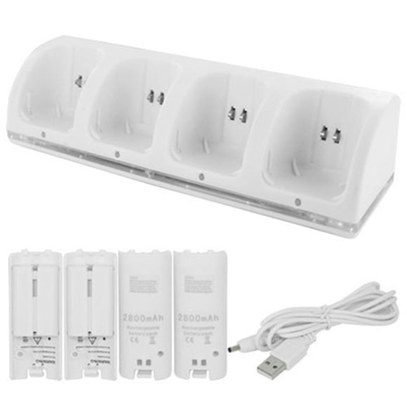 Wii Remote Controller Charger, 4 In 1 Wii Charging Dock Station With 4Pcs 2800Mah Rechargeable Batteries For Wii/Wii U Controller-Black