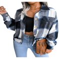 thumbnail image 3 of EIMELI Women Plaid Wool Jacket  Adults Button-down Color Block Lantern Sleeve Lapel Cardigan, 3 of 7