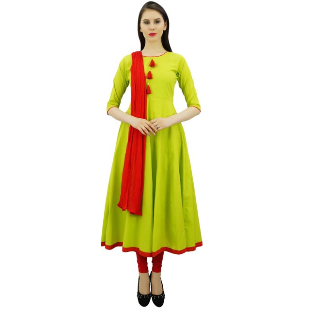 Atasi Robe Anarkali Verte de Designer pour Femme Salwar Ensemble Ethnique Indienne en Coton-4