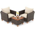 thumbnail image 2 of Costway 3 PCS Outdoor Patio Rattan Bistro Furniture Set Wooden Table Top Cushioned Sofa, 2 of 8