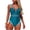Blue, variant on OHMZYZO Womens One Piece Swimsuit Mesh Panel Contrast Trim V Neck Ruched Tummy Control Bathing Suit For Beach Swimming Pool Vacation