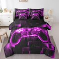 thumbnail image 1 of YST 7Pcs Kids Gamer Comforter Set Twin, Gaming Bedding Comforter Set, Video Games Gamepad Bed In A Bag Neon Glowing Square Geometric Grid Purple Bed Sets With Comforter And Sheets, 1 of 1