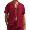 thumbnail image 2 of EOYWHK Mens Short Sleeve Shirt Lightweight Button Down Cardigan Solid Color Summer Hawaiian Shirt with Pockets, 2 of 6