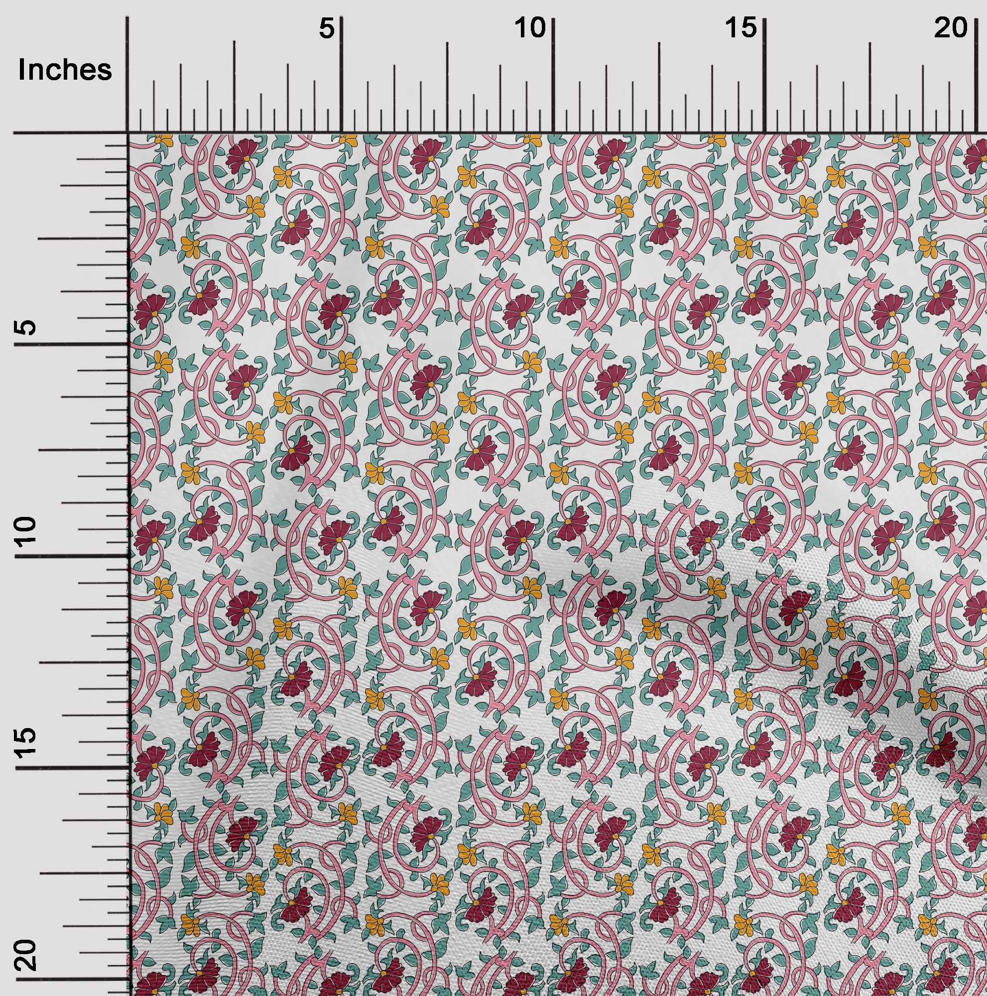 oneOone Silk Tabby Fabric Leaves & Floral Block Print Sewing Fabric BTY 42 Inch Wide