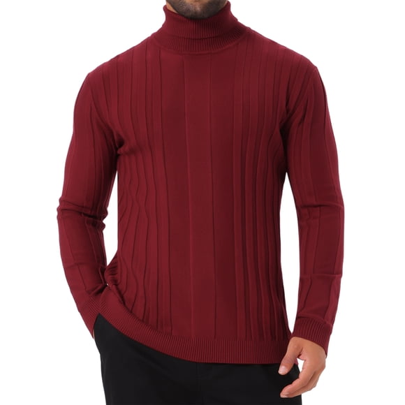 INSPIRE CHIC Men's Turtleneck Sweaters Solid Color Turtle Neck Warm Knitted Pullover Sweaters XL Red