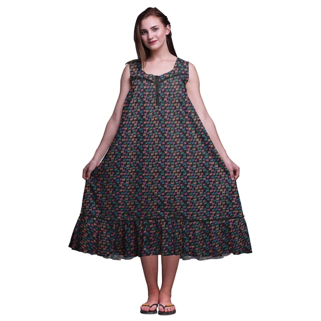 Bimba Nuisettes en Coton Noires à Pois Papillon et Imprimées pour Femmes, Robe Sans Manches, Vêtement de Nuit, Robe Maxi, Très Grand