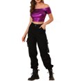 thumbnail image 2 of INSPIRE CHIC Women's  Metallic Shiny Party Off Shoulder Crop Top, 2 of 6