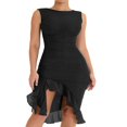 thumbnail image 4 of Robe Débardeur Y2K pour Femmes Sans Manches Dos Nu Fendue Robe Irrégulière en Maille avec Volants Robe Midi de Boîte de Nuit, 4 of 7