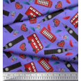 thumbnail image 2 of Soimoi Viscose Chiffon Fabric Bus,Telephone Booth & London Clock Tower Architectural Print Fabric by The Yard 42 Inch Wide, 2 of 3