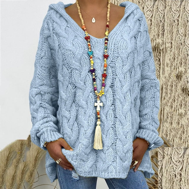 EGNMCR Cardigans pour Femmes, Pulls pour Femmes Mode Ample Grande Taille Couleur Capuche Manches Longues Hauts Chandail Femmes