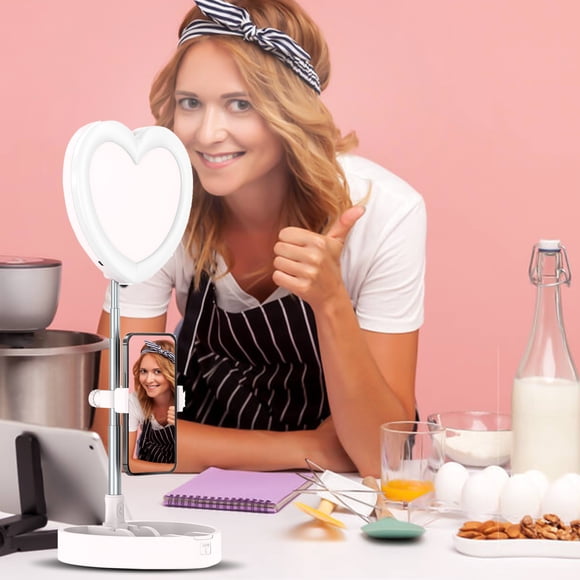 RuiJiao Clearance LED Ringlight With Phone Light With Stand Foldable Stretchable Portable Selfie Desk Light Heart Shaped Lights For Selfie Live Stream Makeup
