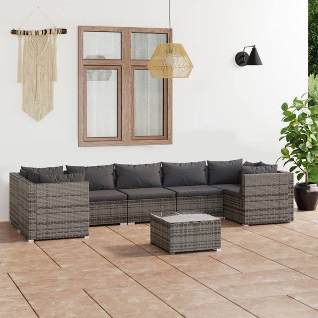 vidaXL 8 Piece Garden Lounge Set with Cushions Poly Rattan Grey