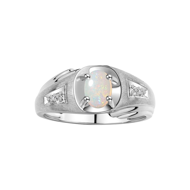 RYLOS Men's Rings Sterling Silver Rings Classic Designer Style 8X6MM Oval Gemstone & Sparkling Diamond Ring Opal October Birthstone Rings For Men Size 11