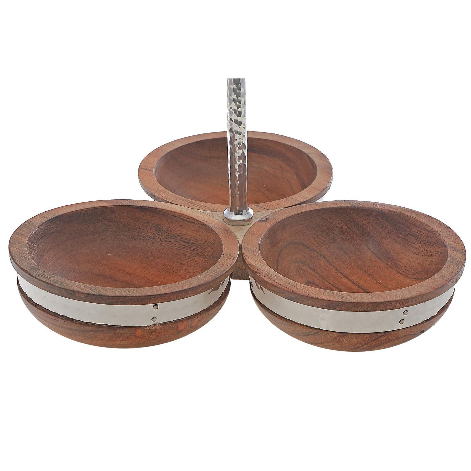 IH Casa Decor Natural Acacia Wood Avec Serveur De Nickel 3 Section Martelé