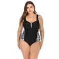 thumbnail image 1 of Wide Shoulder Straps Pads Backless Women Monokini Plus Size Patchwork Color One-piece Bikini Beachwear, 1 of 7