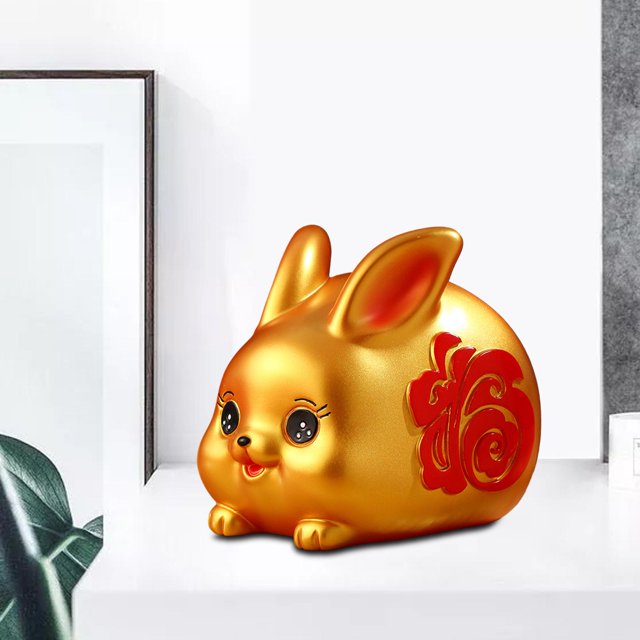 Chinese Style Lucky Rabbit Money Bank Bunny Figurine Statue Money Saving Pot Jar Aureate