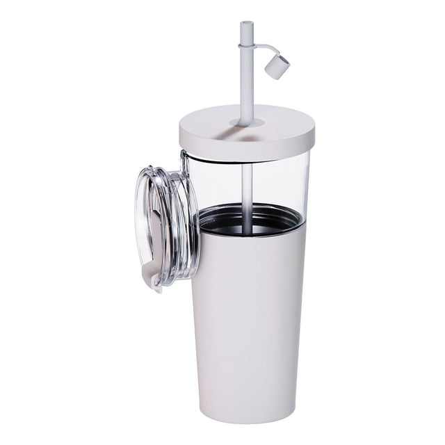 Asobu Marina Tumbler avec Dessus en tritan Transparent Tumbler et Tasse Inférieure en Acier Inoxydable Isolée Blanche, Couvercle à Vis avec Paille en silicone flexible et Couvercle Étanche, Conçu pour une Utilisation Anti-Déversement et la Rétention de la Température.