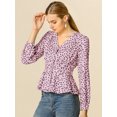 thumbnail image 2 of INSPIRE CHIC Women's Elegant Dots V Neck Smocked Ruffled Hem Peplum Top, 2 of 6