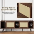 thumbnail image 3 of Bestier Rattan TV Stand for 75" TV, Boho Style, Sliding Doors&2 Tier Storage Shelves, Walnut, 3 of 7