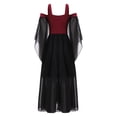 thumbnail image 4 of Yartina Girls Medieval Renaissance Princess Dresses Cold Shoulder Long Sleeve Gothic Victorian Dress Burgundy 10, 4 of 6