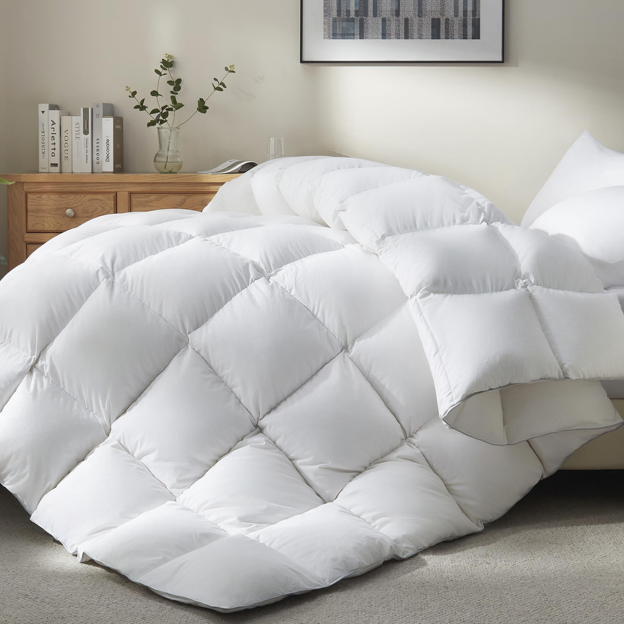Ubauba Goose Feather Down Fiber Comforter Twin Size - All Season White Fluffy Duvet Insert - Luxurious Hotel Bedding Comforter - Ultra Soft 100% Cotton Co