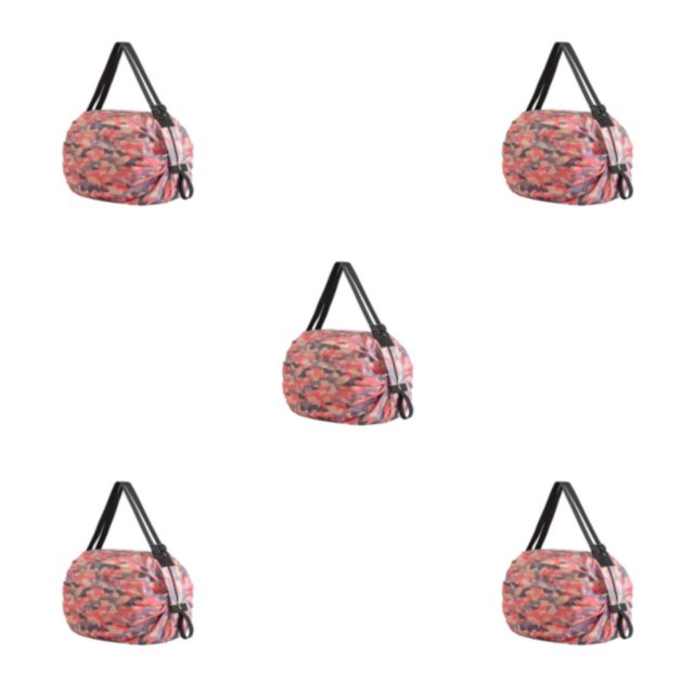 kurtrusly Sac de Rangement Réutilisable Pliable Écologique et Polyvalent Sac de Magasinage Imperméable en Polyester pour Voyage Sac de Plage Sac à Main Rose camouflage 5Ensemble