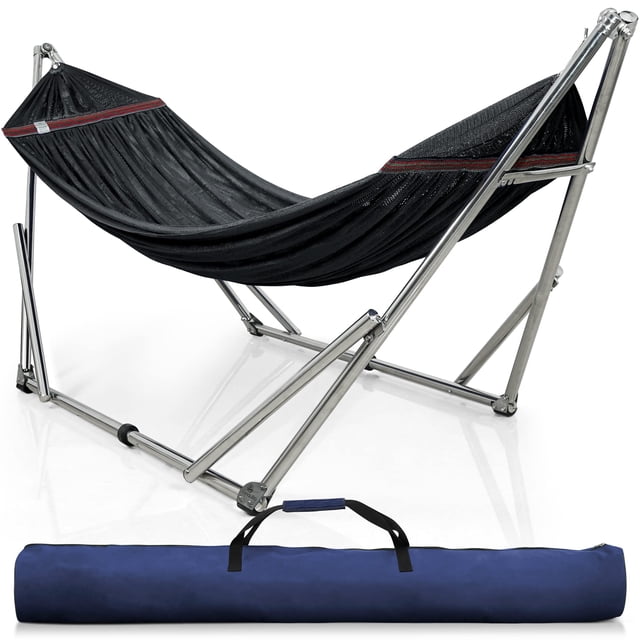 Tranquillo Hamac Double avec Support Capacité de 550 Lb Hamac Double en Acier Inoxydable avec Barre d'Étalement/support de Hamac Robuste et Flexible Portable, Extérieur Intérieur, Rouge