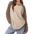 thumbnail image 2 of MeetoTime Women's Fashion Drop Shoulder Tops Fleece Crew Neck Long Sleeve Color Block Fall T-Shirts, 2 of 8