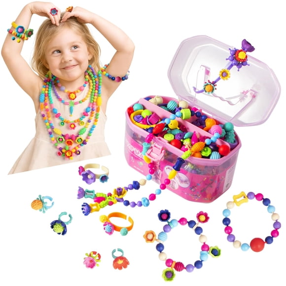 BIRANCO. Pop Beads, Jewelry Making Kit - Arts and Crafts for Girls 3-7 Years Old, Snap Beads Toys - Necklace, Bracelet, Ring Creative DIY Set - 520 p