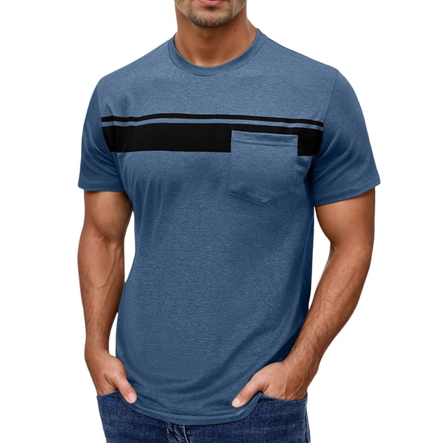 Men's Short Sleeved Round Neck T Shirt Men's Pullover Striped Printed Tops