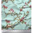 thumbnail image 1 of Soimoi Green Rayon Fabric Floral & Franklin Gull Bird Printed Fabric 1 Yard 42 Inch Wide, 1 of 5