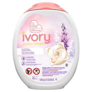 Ivory Snow Laundry Detergent Pacs, Lightly Scented, Lavender, HE Compatible, 45