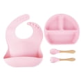 thumbnail image 1 of HWRETIE Kids Feeding Set With Suction Cup Bowl Plate Bib Fork Spoon Food Grade Baby Tableware, 1 of 1