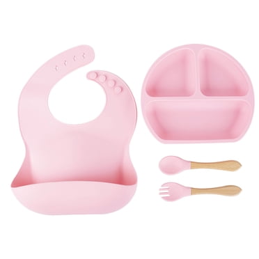 Aqestyerly Children's Feeding Set Suction Cup Tableware Food Grade Bowl Bib Fork Spoon Infant Feeding Tableware Set For Kids HWRETIE