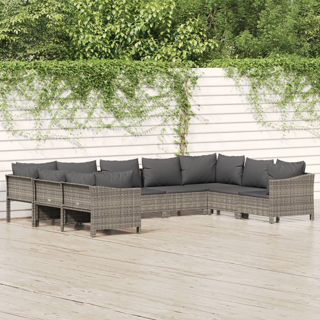 vidaXL Ensemble de Salon de Jardin 9 Pcs avec Coussins Gris en Rotin Poly