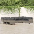 thumbnail image 1 of vidaXL Ensemble de Salon de Jardin 9 Pcs avec Coussins Gris en Rotin Poly, 1 of 5