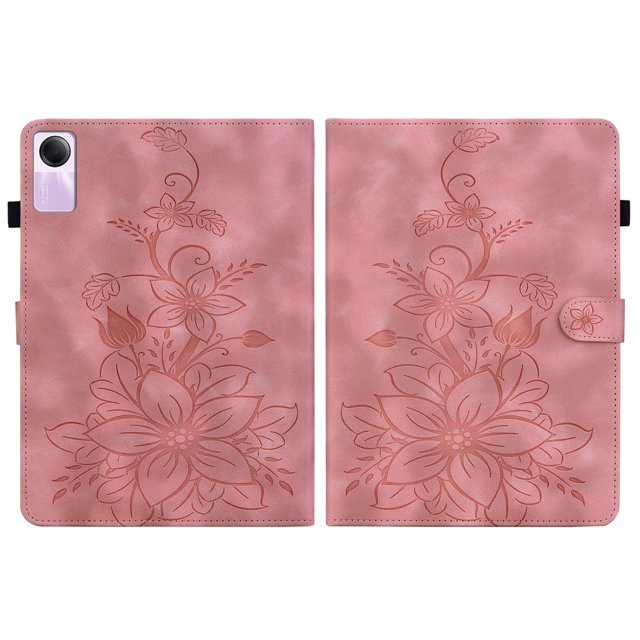 XYX Tablet Case for Redmi Pad SE 11.0 inch, Lily Flower Pattern PU Leather Multiple Viewing Angles Stand Slim Folio Tablet Cover (Pink)