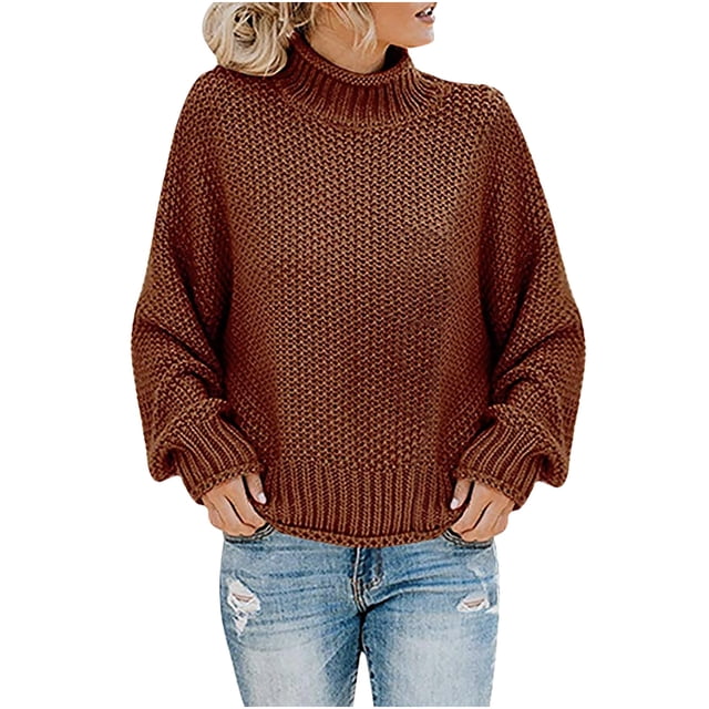 IROINID Chandail à Col Roulé pour Femmes Couleur Unie Décontracté Mi-Longueur Manches Longues Hauts Tricotés