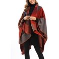 thumbnail image 2 of Women's Color Block Shawl Wrap Plus Size Cardigan Poncho Cape Open Front Long Winter Sweater Coat, 2 of 6