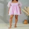 thumbnail image 2 of Women Summer Puffy Tulle Princess Dress Solid Square Neck Bubble Sleeve Short Dress Ruffle Mesh Party Mini Dress Plus Size, 2 of 7